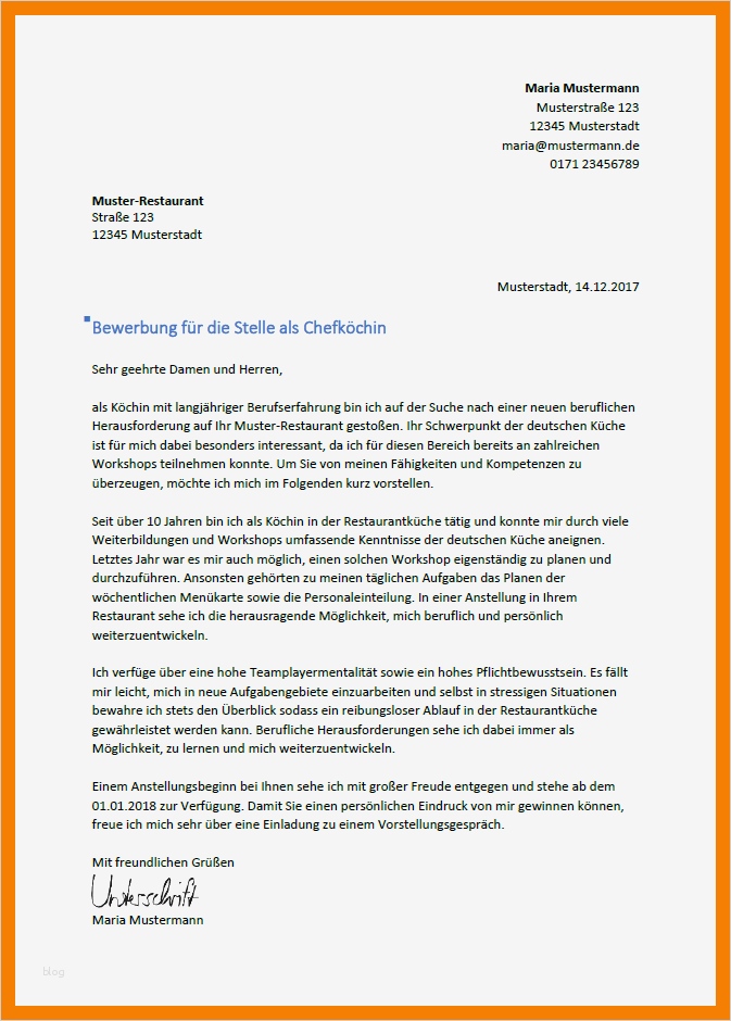 Interne Bewerbung Vorlage Schön 9 Bewerbung Koch Vorlage