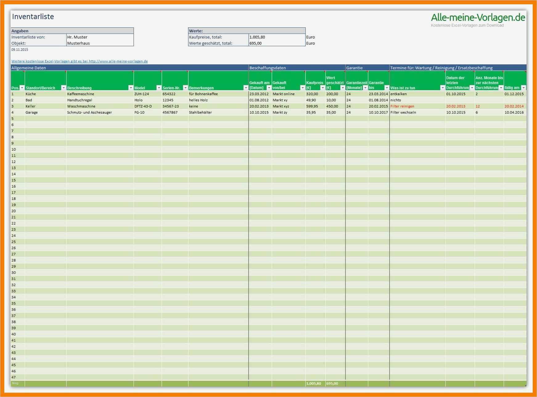 Inventarliste Vorlage Muster Neu 12 Inventarliste Muster