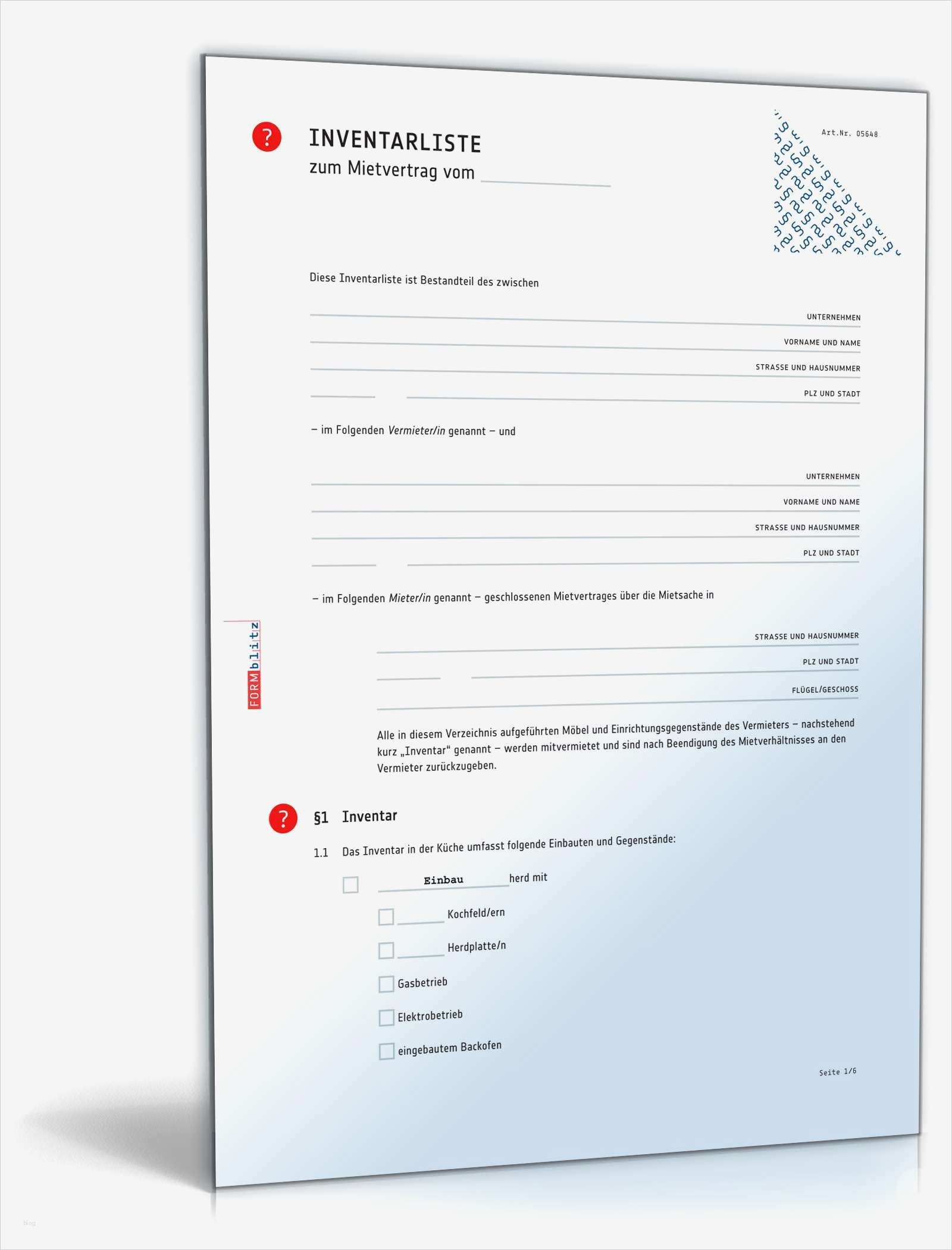 Inventarliste Vorlage Schönste Inventarliste Mietvertrag