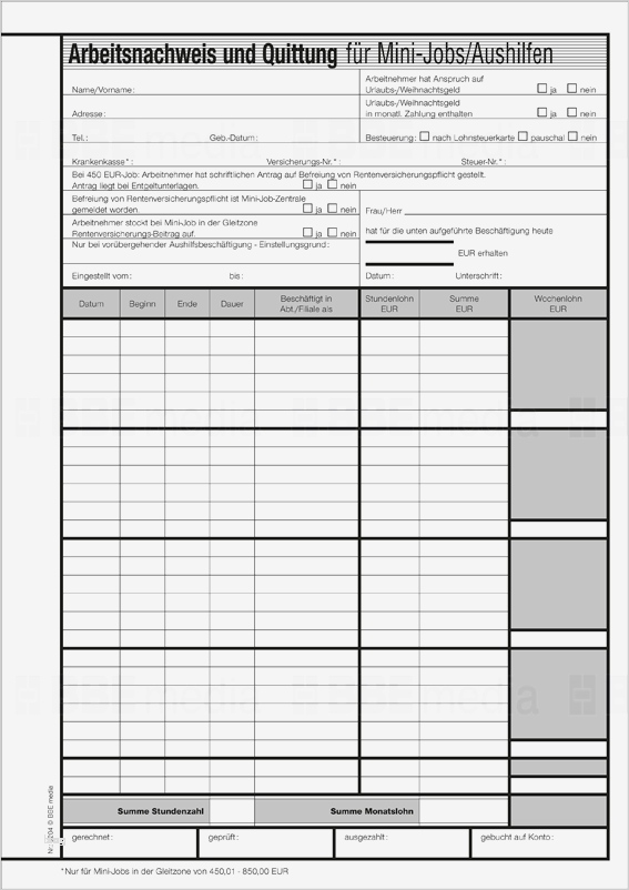 Inventur Excel Vorlage Kostenlos Erstaunlich Arbeitsnachweis Und Quittung Für Mini Jobs Aushilfen Usw