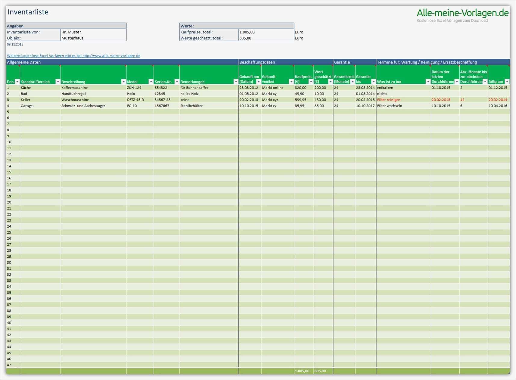 Inventur Vorlage Excel Kostenlos Schön Inventarliste
