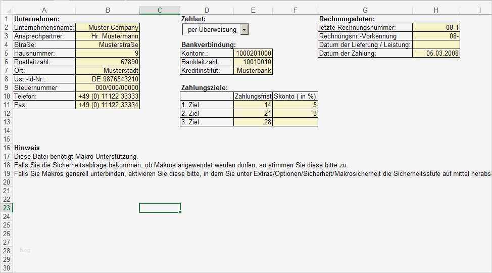 Rechnung Excel Vorlage