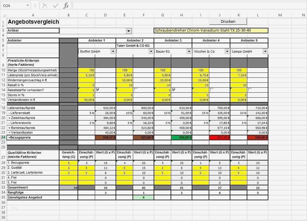 Investitionsrechnung Immobilien Excel Vorlage Schönste Angebotsvergleich Quantitativ Und Qualitativ Excel