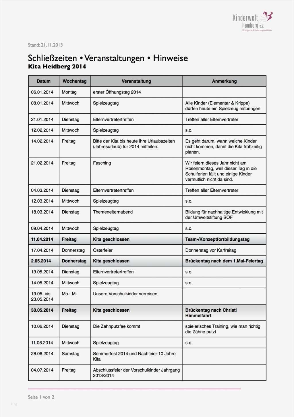 Kita Planung für 2014