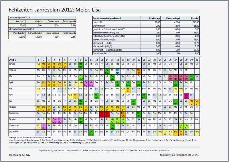 Jahresplanung Vorlage Bewundernswert Fehlzeiten – Kitathek Pro
