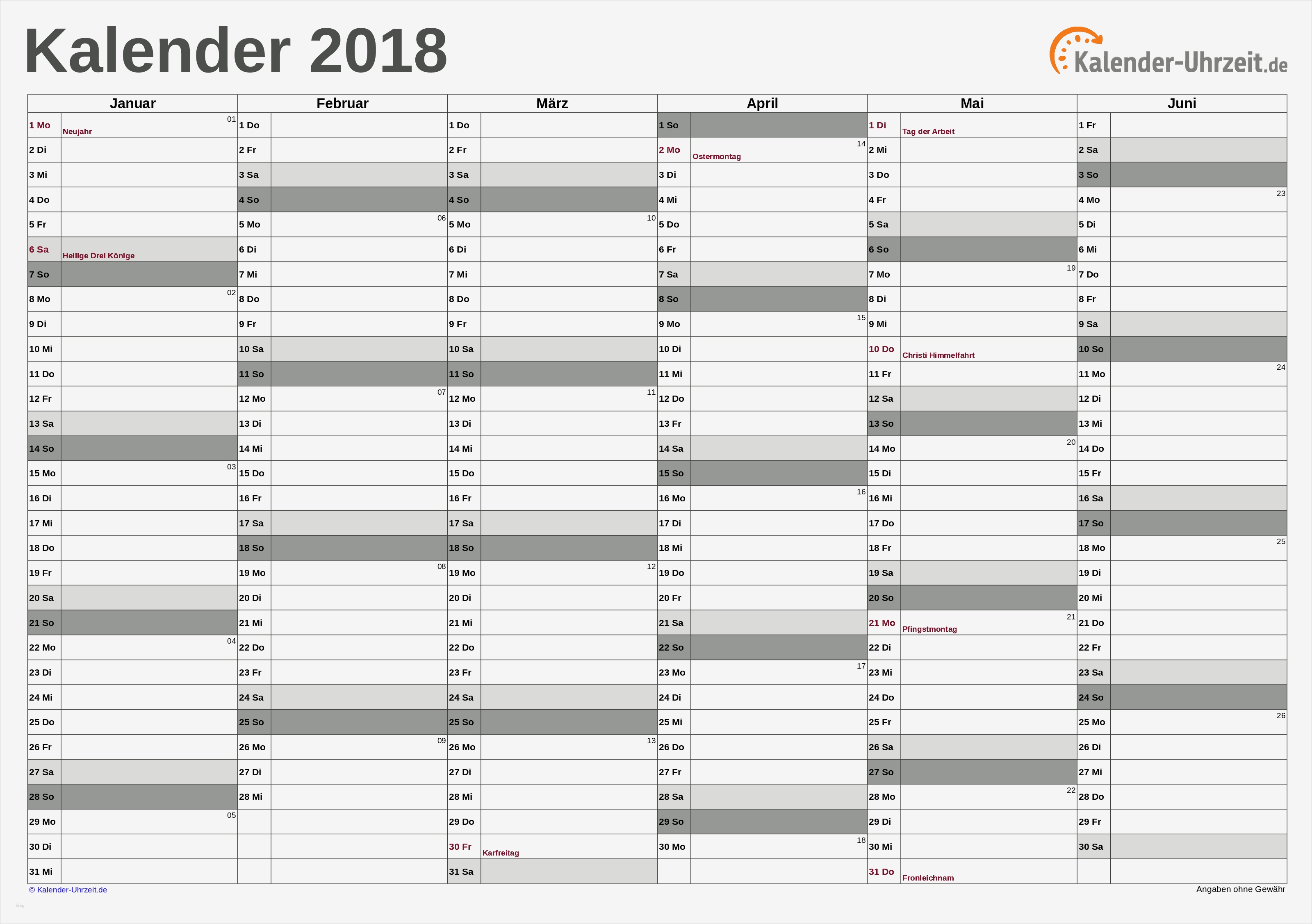 Jahresplanung Vorlage Fabelhaft Kalender 2018 Zum Ausdrucken Kostenlos