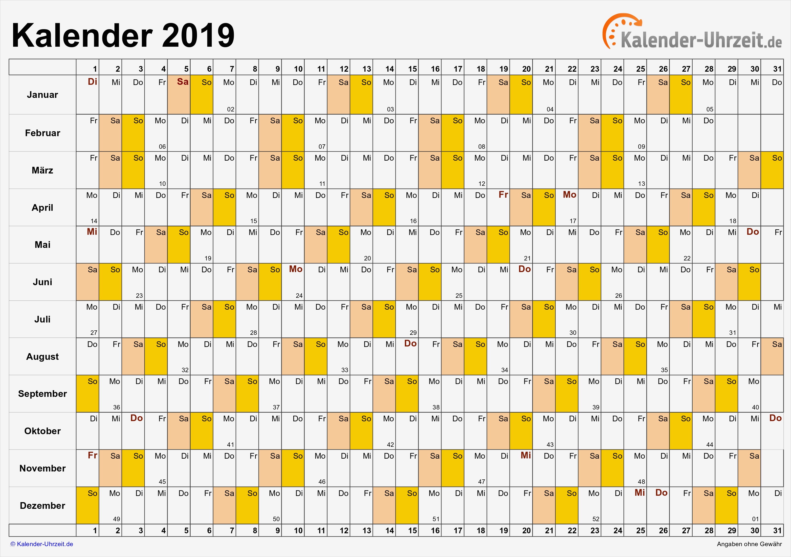 Jahresplanung Vorlage Wunderbar Kalender 2019 Zum Ausdrucken Kostenlos