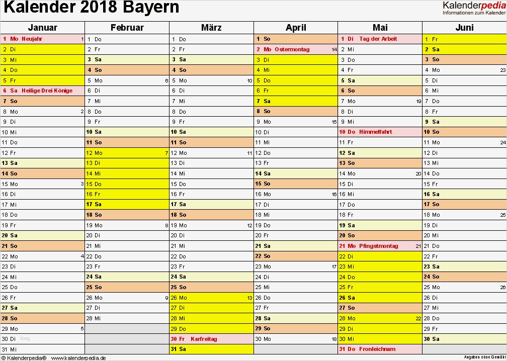 Kalendarium 2018 Vorlage Elegant Kalender 2018 Bayern Ferien Feiertage Pdf Vorlagen