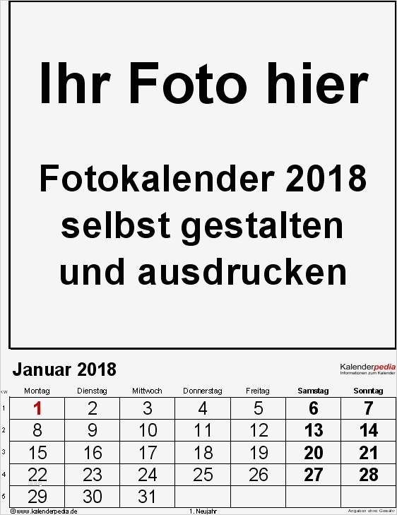 Kalender 2018 Vorlage Drucken Angenehm Fotokalender 2018 Als Word Vorlagen Zum Ausdrucken Kostenlos