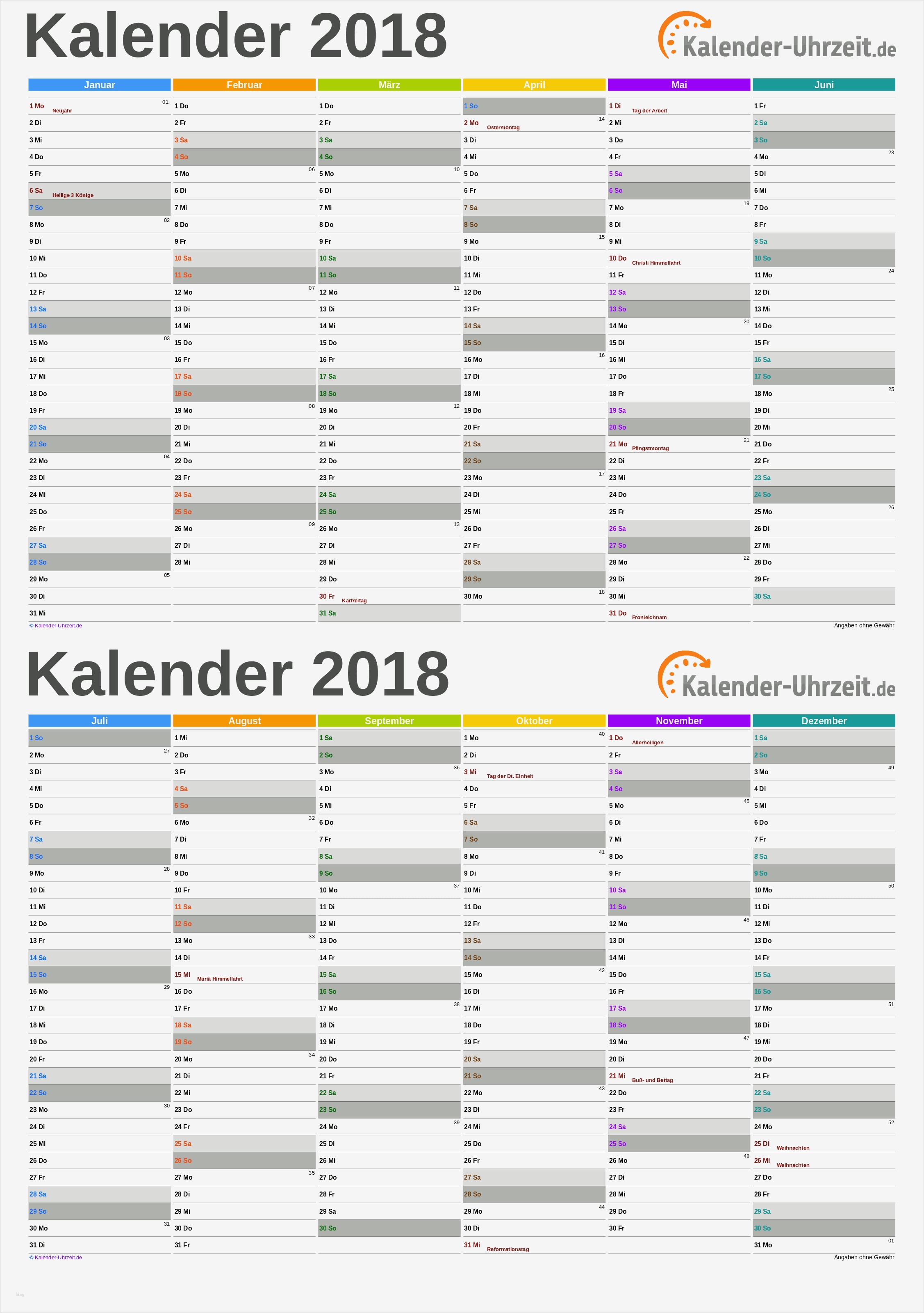 Kalender 2018 Vorlage Erstaunlich Excel Kalender 2018 Kostenlos