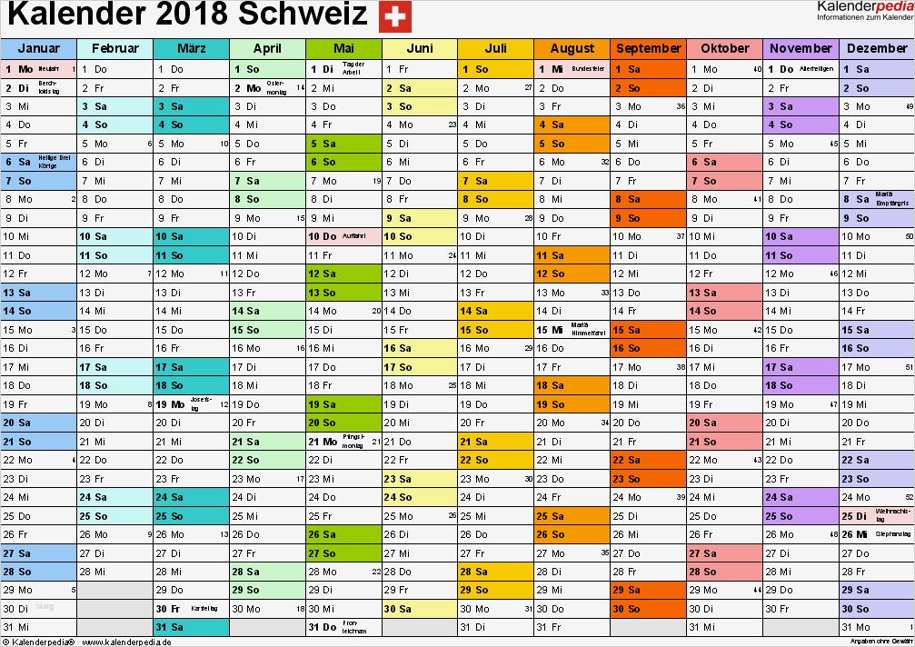 Kalender 2018 Vorlage Fabelhaft Kalender 2018 Schweiz Zum Ausdrucken Als Pdf