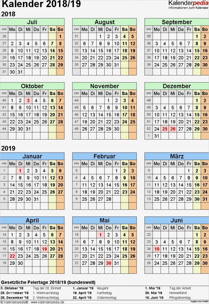 Kalender 2018 Vorlage Wunderbar Halbjahreskalender 2018 2019 Als Pdf Vorlagen Zum Ausdrucken