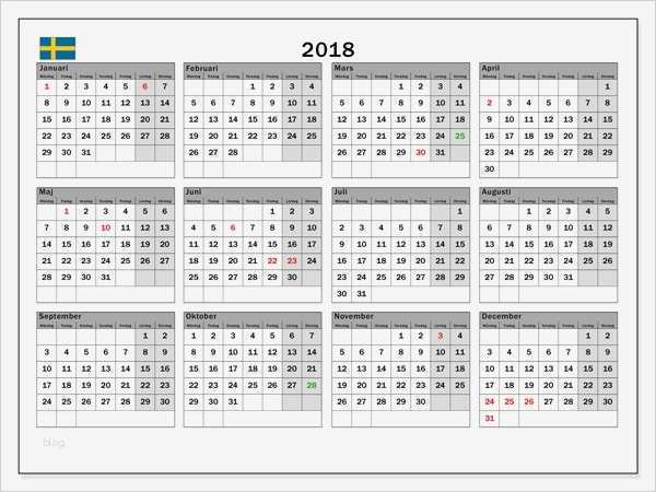 Kalender Vorlage 2018 Inspiration Kalender 2018 Sverige Ausdrucken Ferien Feiertage