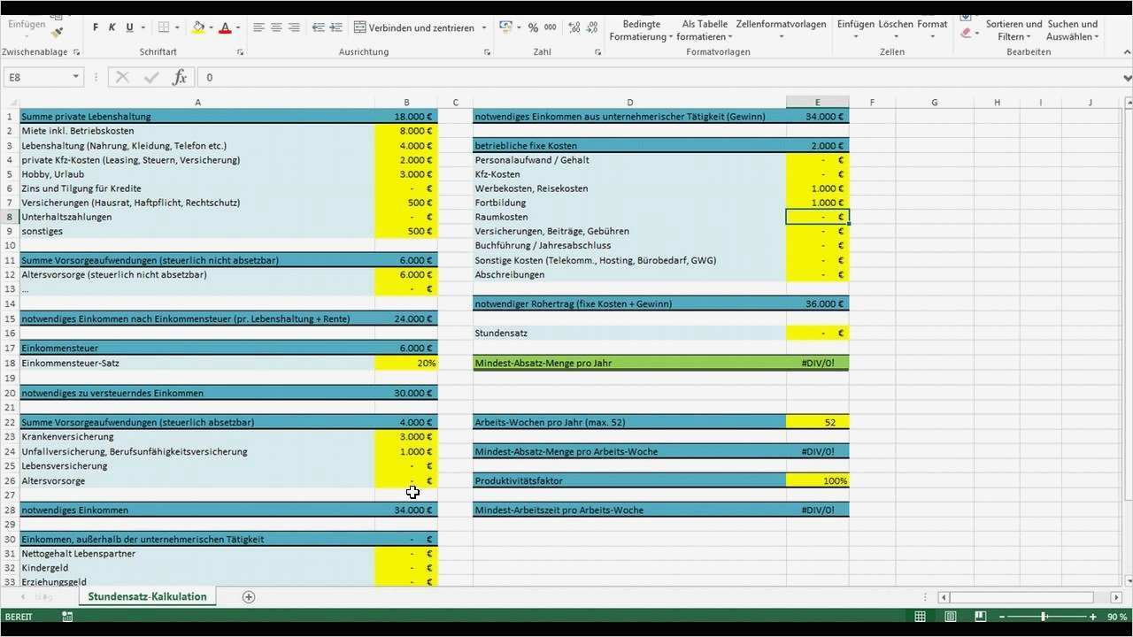 Kalkulation Handwerk Excel Vorlage Elegant Excel Vorlage Stundensatz Kalkulation