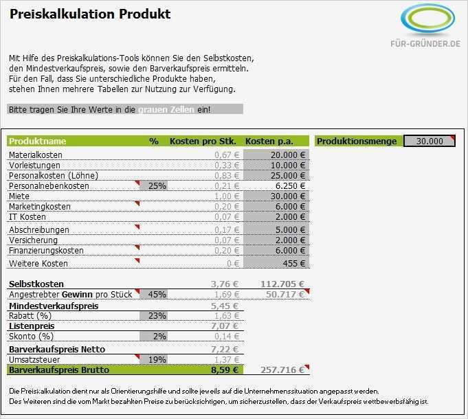 Preiskalkulation so berechnen Sie Ihren Verkaufspreis Excel