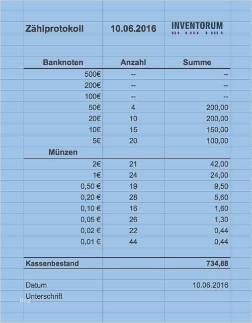 Kassenabrechnung Vorlage Einzigartig Kassenbuch Führen Zählprotokoll Büro