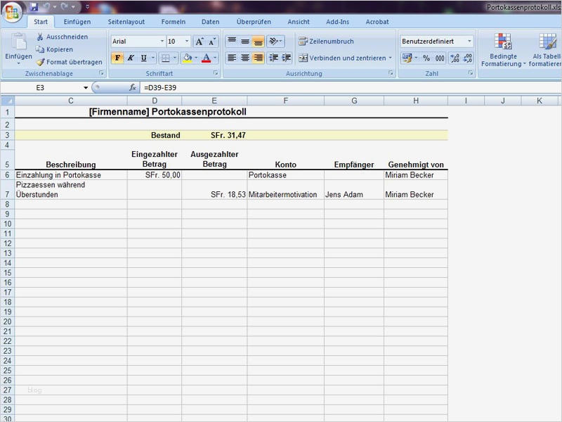 Kassenblatt Vorlage Luxus Protokoll