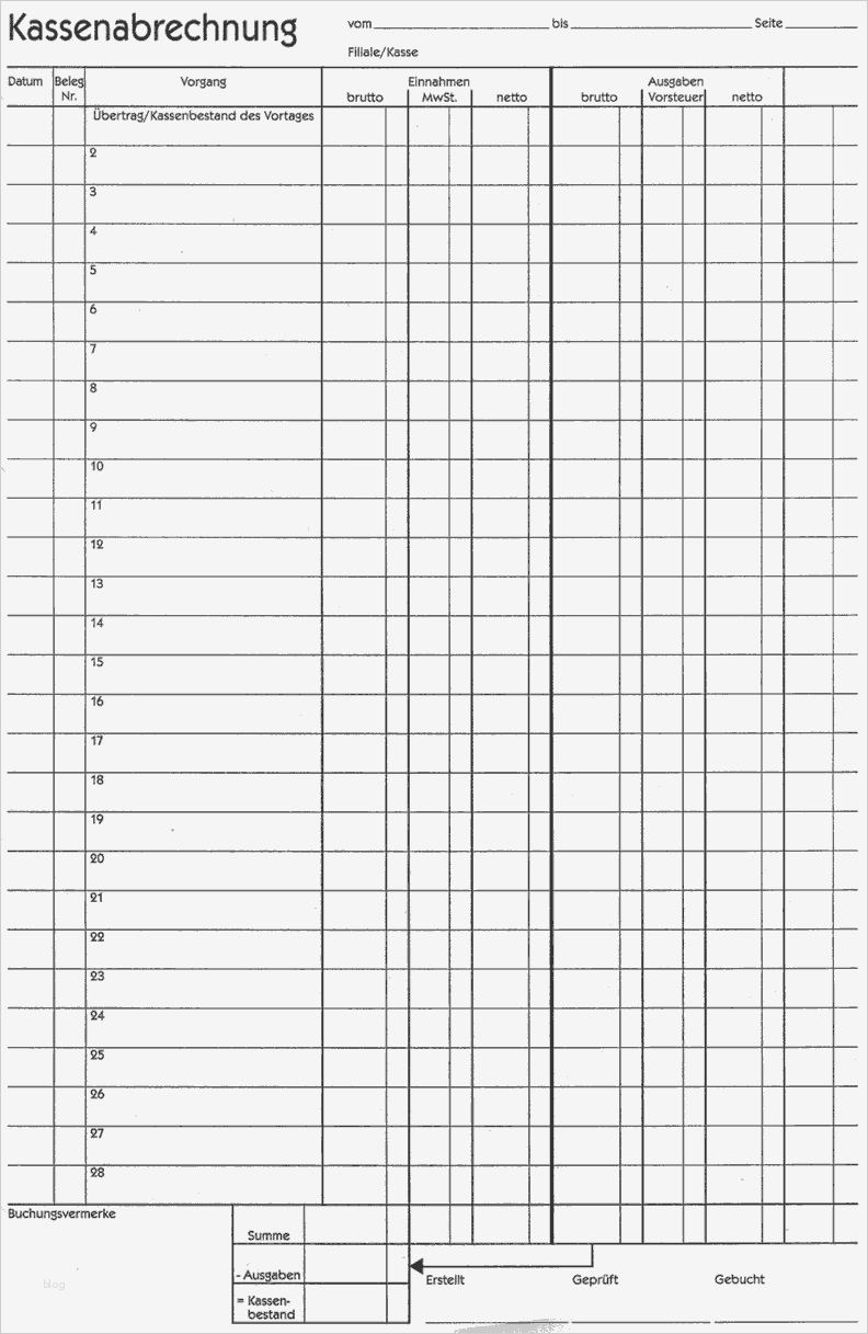 Kassenblatt Vorlage Wunderbar Downloads
