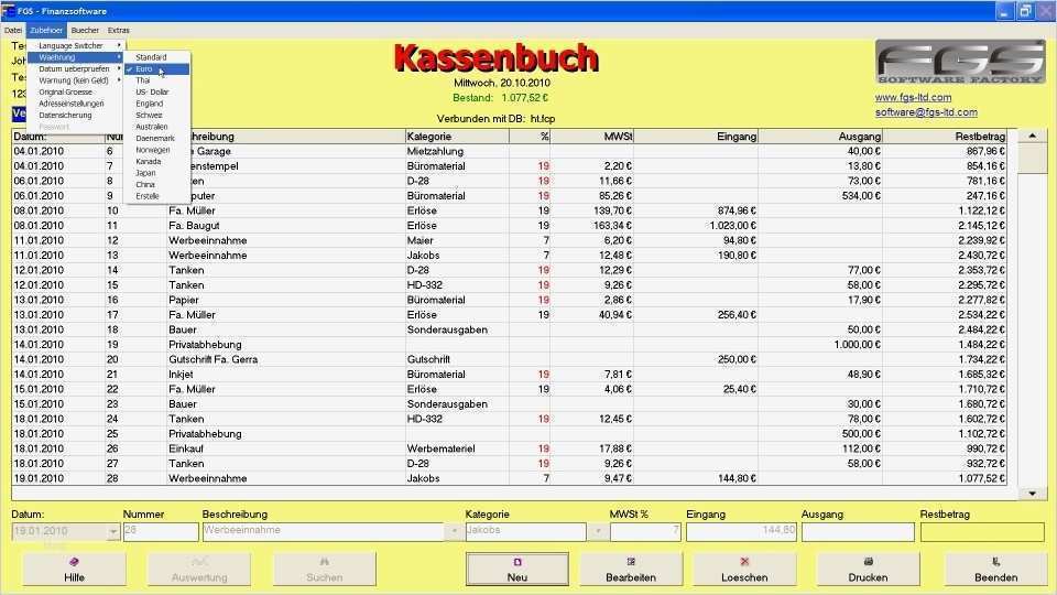 Kassenbuch Excel Vorlage Gratis Erstaunlich Fgs Kassenbuch