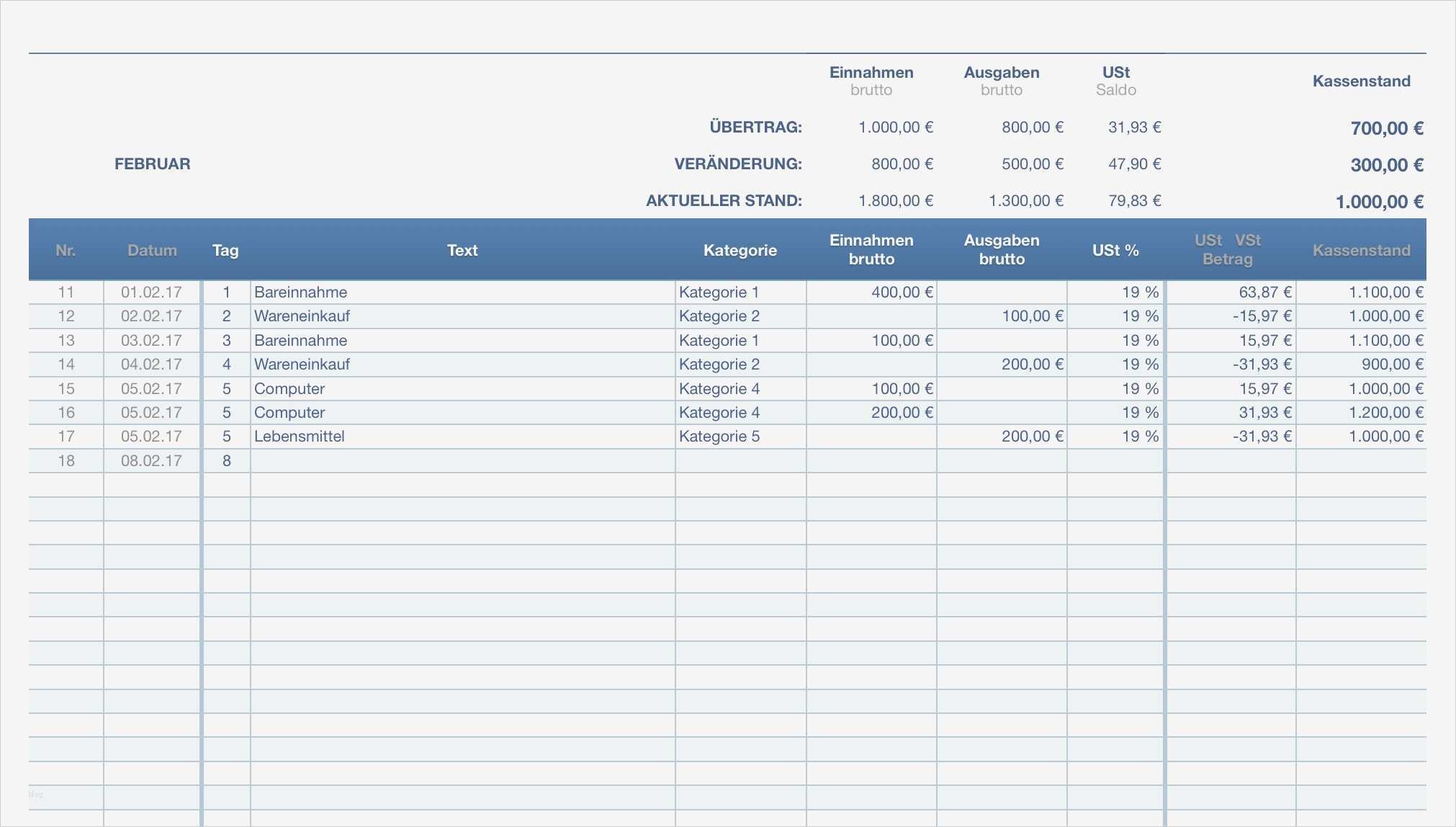 Kassenbuch Vorlage Beste Numbers Vorlage Kassenbuch 2017 Mit Ust