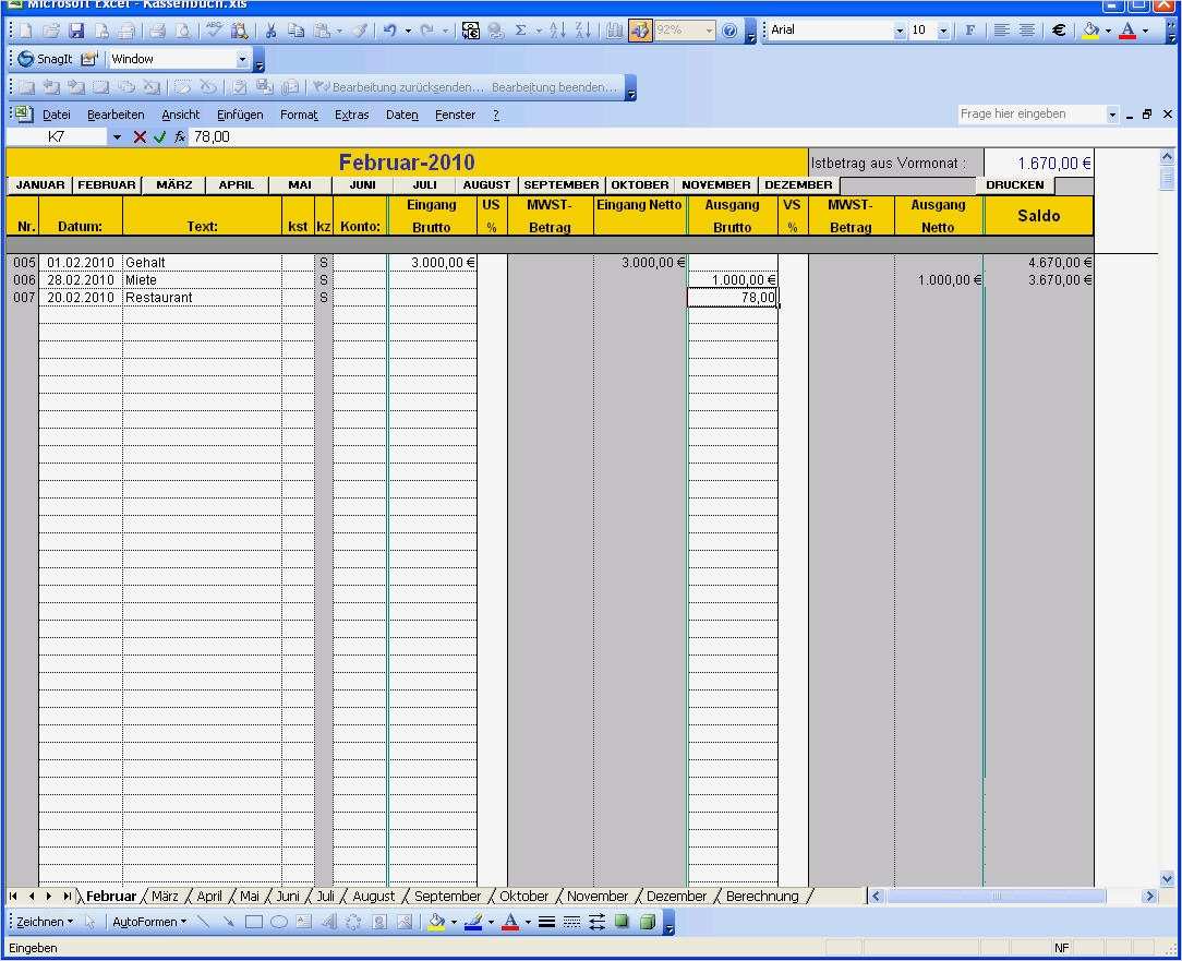Kassenbuch Vorlage Excel Inspiration Professionelle Kassenbuch Vorlage In Excel Zum Download