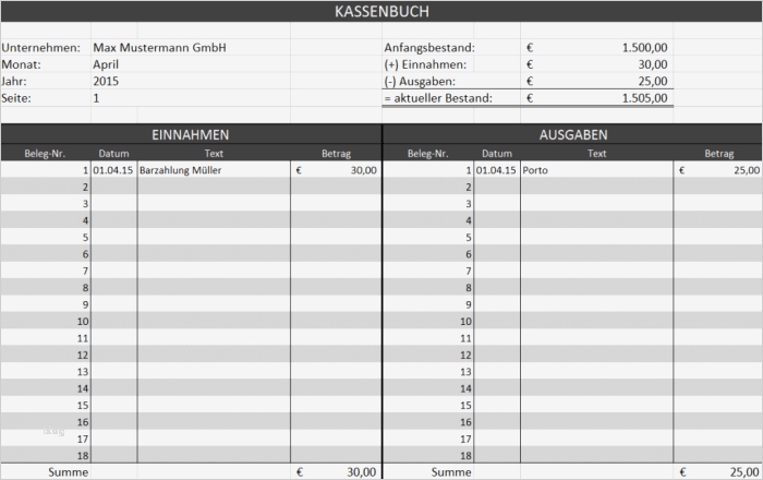 Kassenbuch Vorlage Excel Luxus Kostenlose Vorlagen Und Muster
