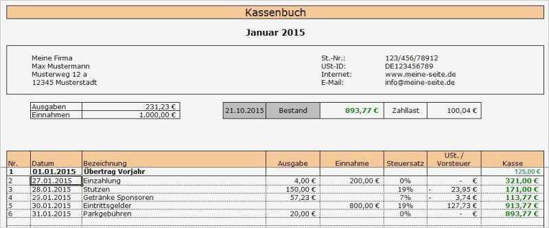 Kassenbuch Vorlage Für Excel Kostenlos Süß Kassenbuch 2016 Download Freeware De