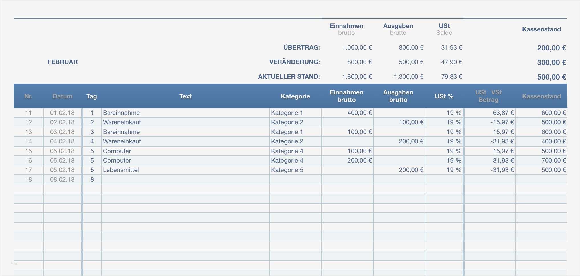 Kassenbuch Vorlage Wunderbar Numbers Vorlage Kassenbuch 2018 Mit Ust