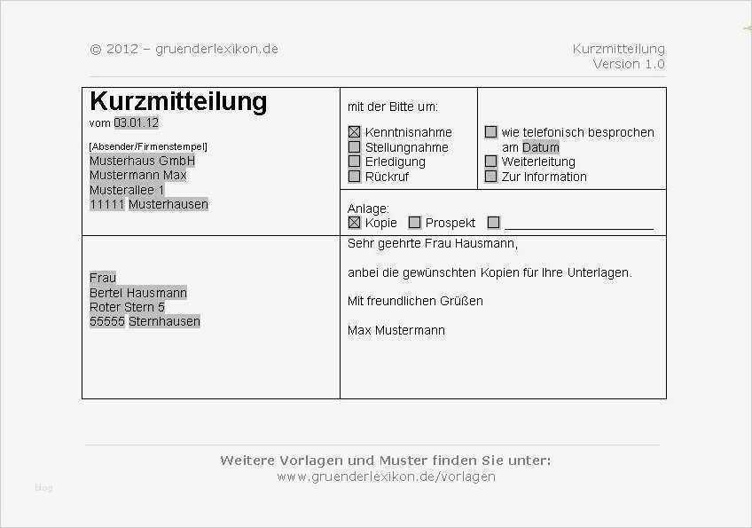 Kaufmännischer Schriftverkehr Vorlagen Kostenlos Cool Kurzmitteilung Muster