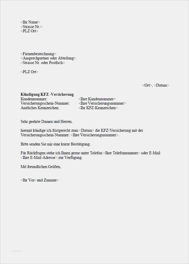 Kfz Versicherung Kündigen Vorlage Elegant Musterkündigung – Kfz Versicherung Zum sofort Download
