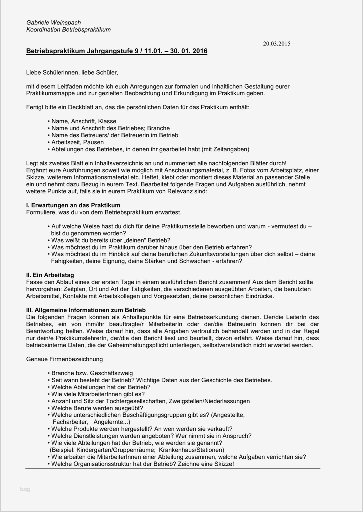 Kinderbeobachtung Vorlage Großartig Informationen Zum Betriebspraktikum 2016