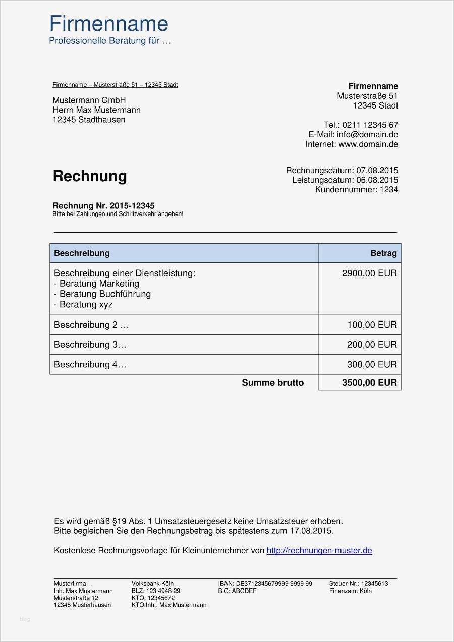 Kleinunternehmer Rechnung Vorlage Beste Kleinunternehmer Rechnung Rechnungsvorlagen Für