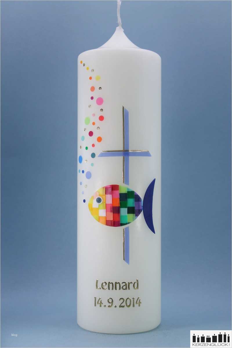 Kommunionkerze Vorlagen Luxus Taufkerze „mosaikfisch Regenbogen Mit Kreuz Gold“