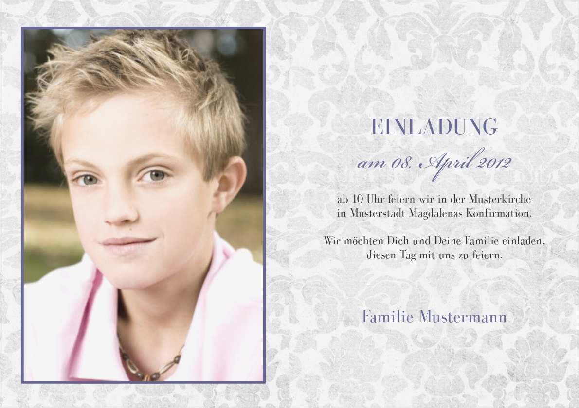 Konfirmation Einladung Vorlage Genial Einladung Konfirmation Lila Grey 1