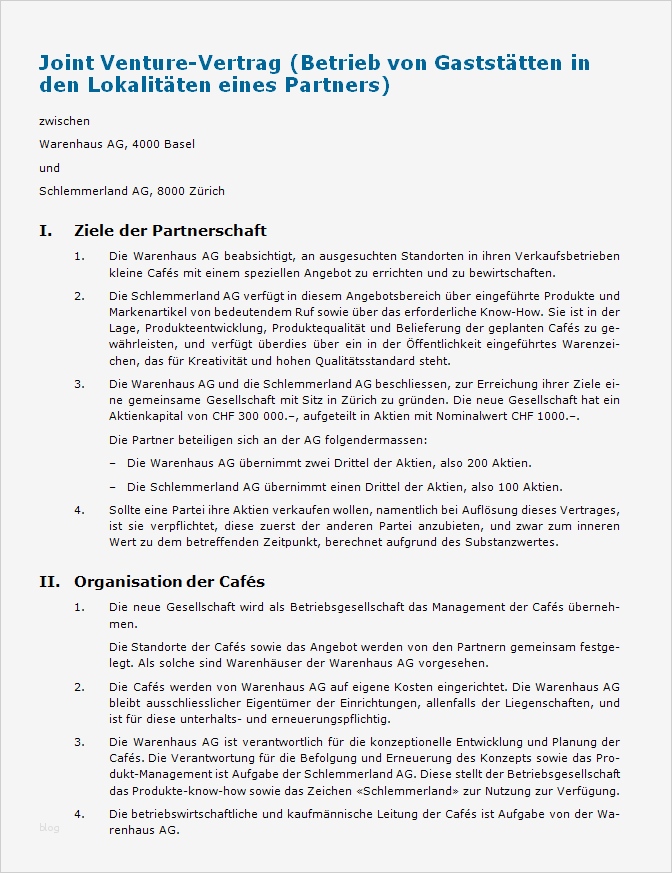 Kooperationsvertrag Vorlage Erstaunlich Vorlage Joint Venture Muster Zum Download