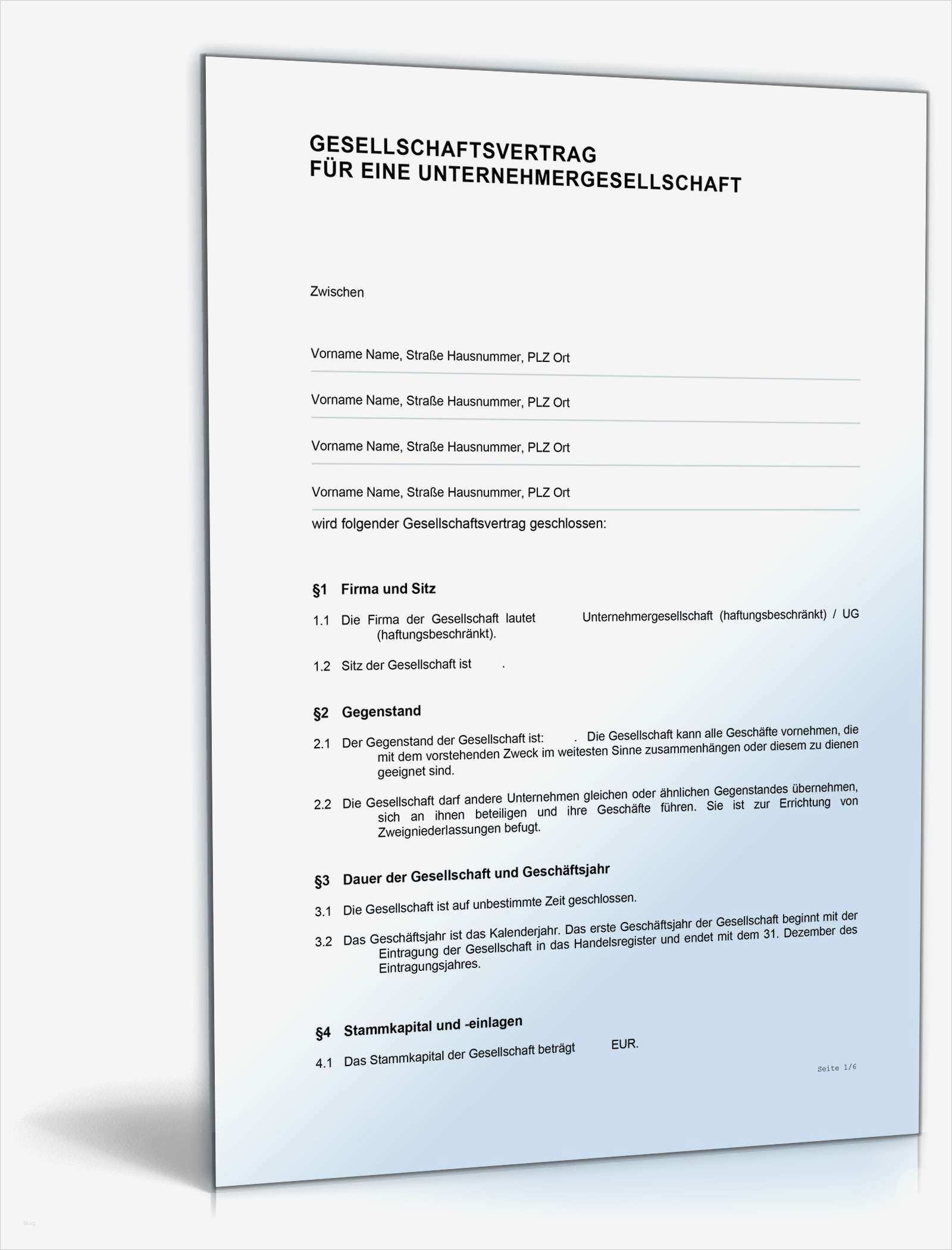 Gesellschaftsvertrag für eine Unternehmergesellschaft UG