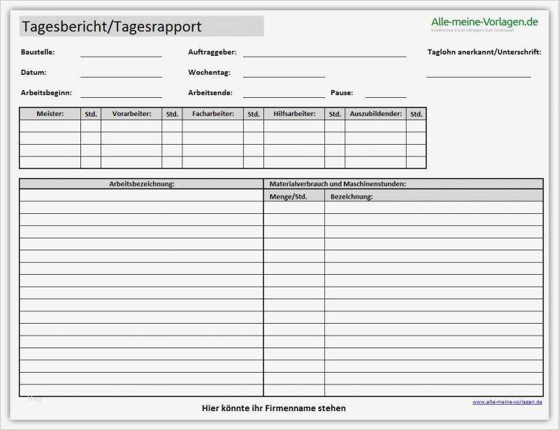 Kostenplan Vorlage Erstaunlich Tagesrapport &amp; Tagesbericht Vorlage Download