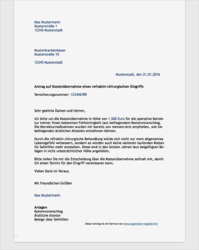 Kostenübernahme Krankenkasse Vorlage Luxus Augenlasern Krankenkassen & Kostenübernahme