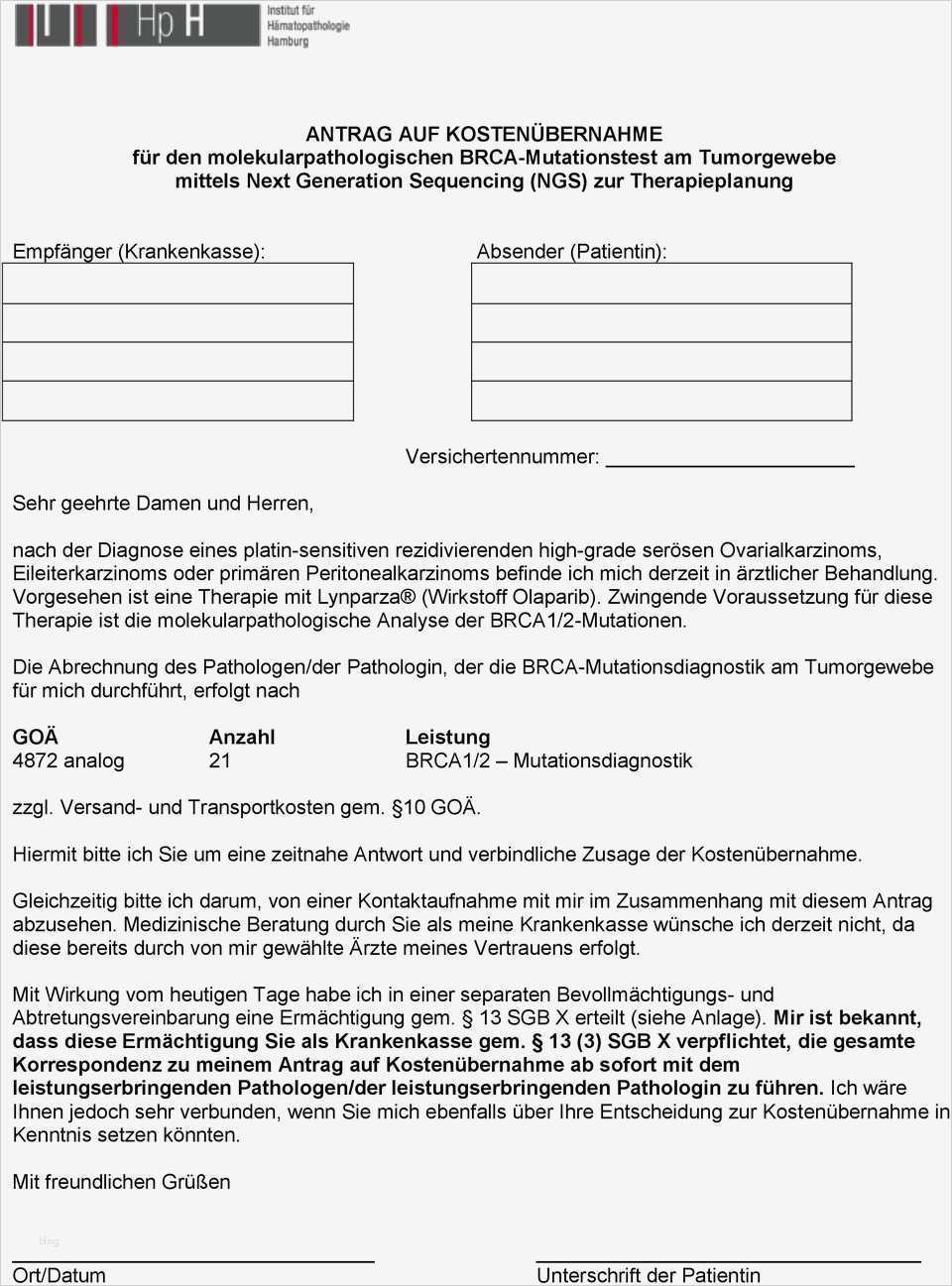 Kostenübernahme Krankenkasse Vorlage Süß Checkliste Zur Beauftragung Einer Brca1 2 Mutationsanalyse