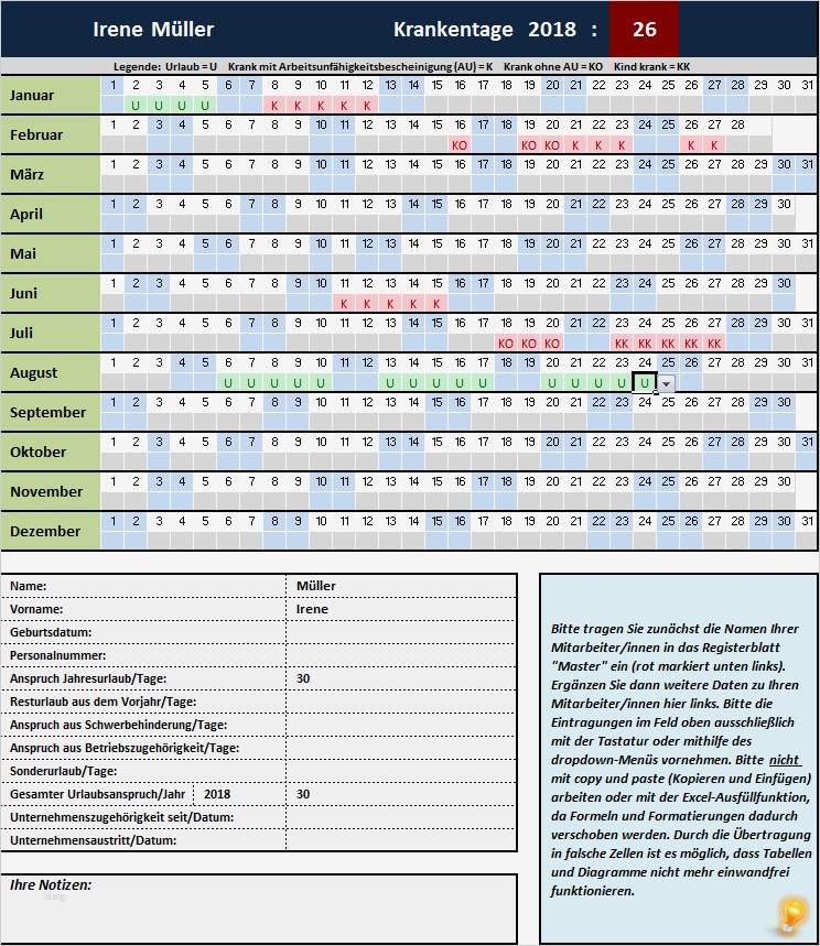 Krankenstand Vorlage Excel Großartig Geschlüsselte Fehlzeitenerfassung Excel Fehlzeitenanalyse