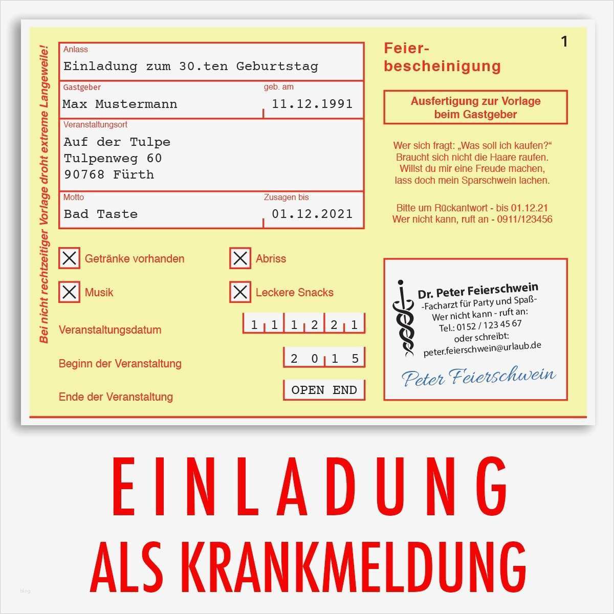 Krankmeldung Email Vorlage Wunderbar Einladungskarten Als Krankmeldung Ab 51 Cent Einladung