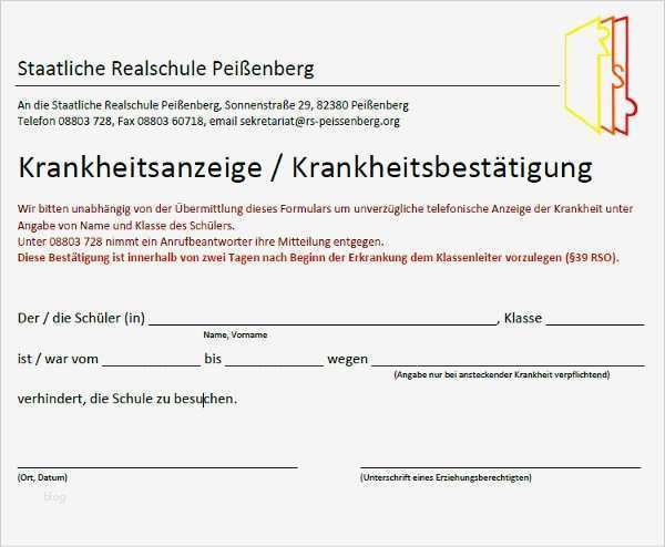 Krankmeldung Schule Vorlage Beste Staatliche Realschule Peißenberg Krankmeldung