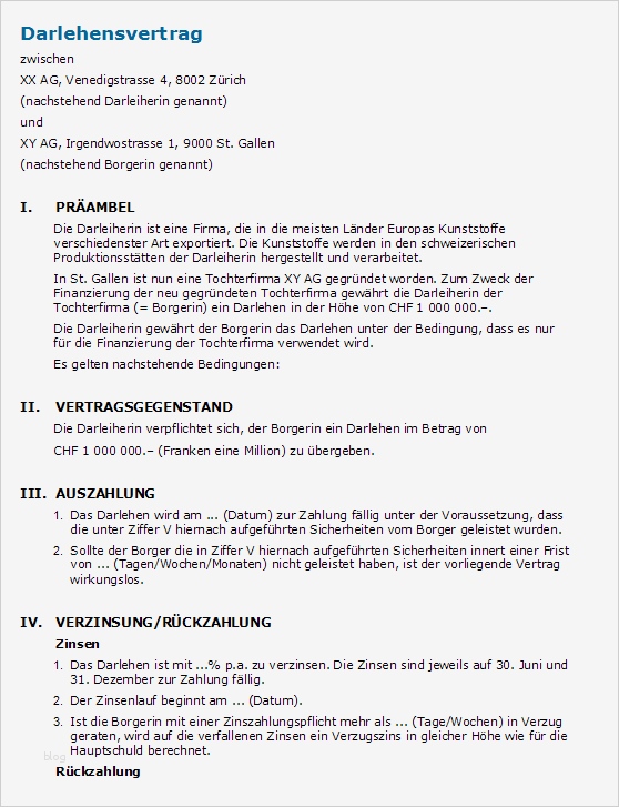 Kreditvertrag Vorlage Beste 12 Darlehen Vertrag Muster