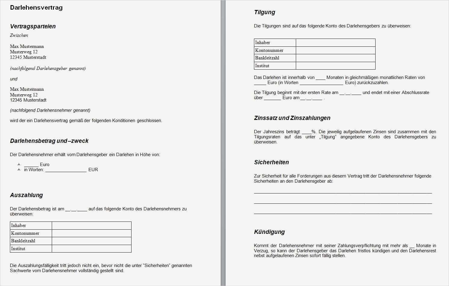 Kreditvertrag Vorlage Schön Privater Darlehensvertrag › Darlehensvertrag Muster