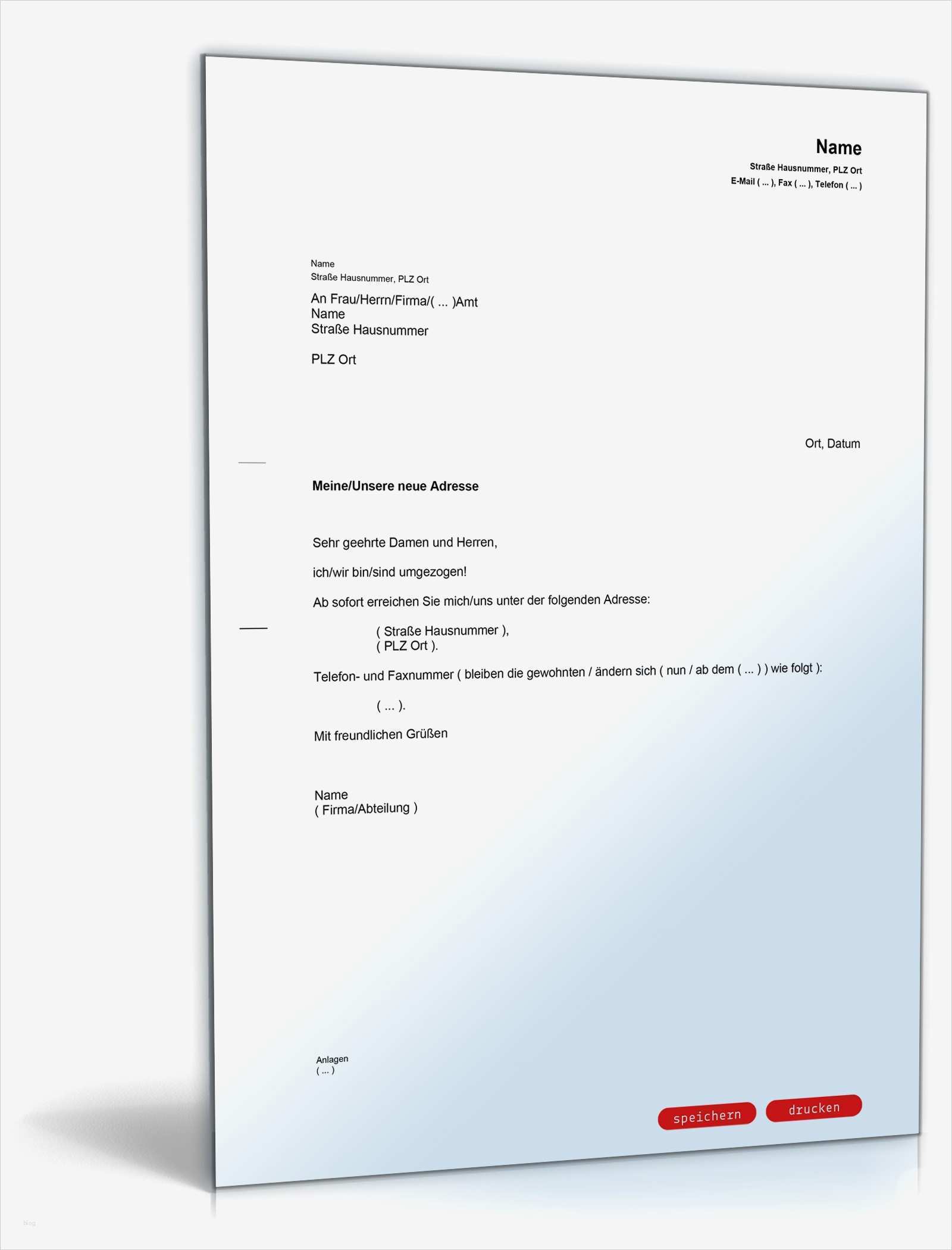 Mitteilung Änderung bisheriger Anschrift