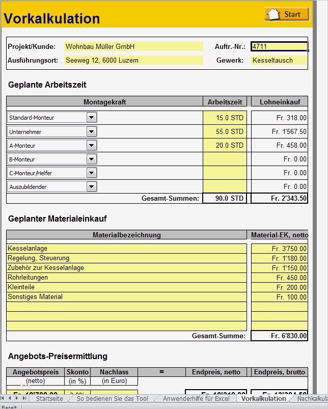 Kundenkartei Vorlage Elegant Vor Und Nachkalkulation Excel Vorlage Zum Download