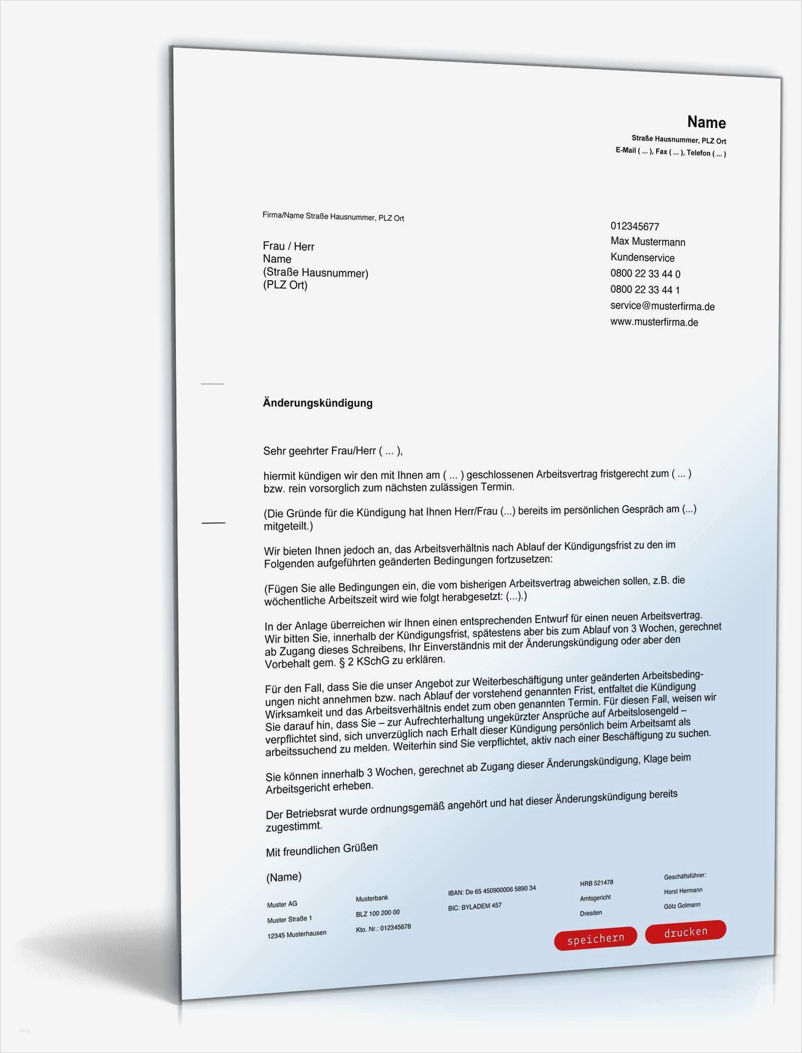 Kündigung An Arbeitgeber Vorlage Großartig Änderungskündigung Durch Arbeitgeber
