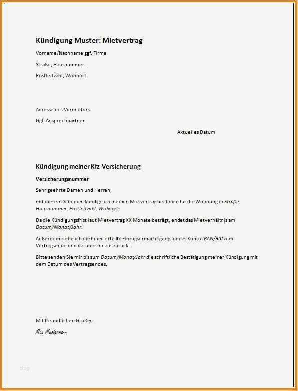 Kündigung Arbeitsvertrag Vorlage Word Cool 6 Kündigung Mietvertrag Vorlage Word