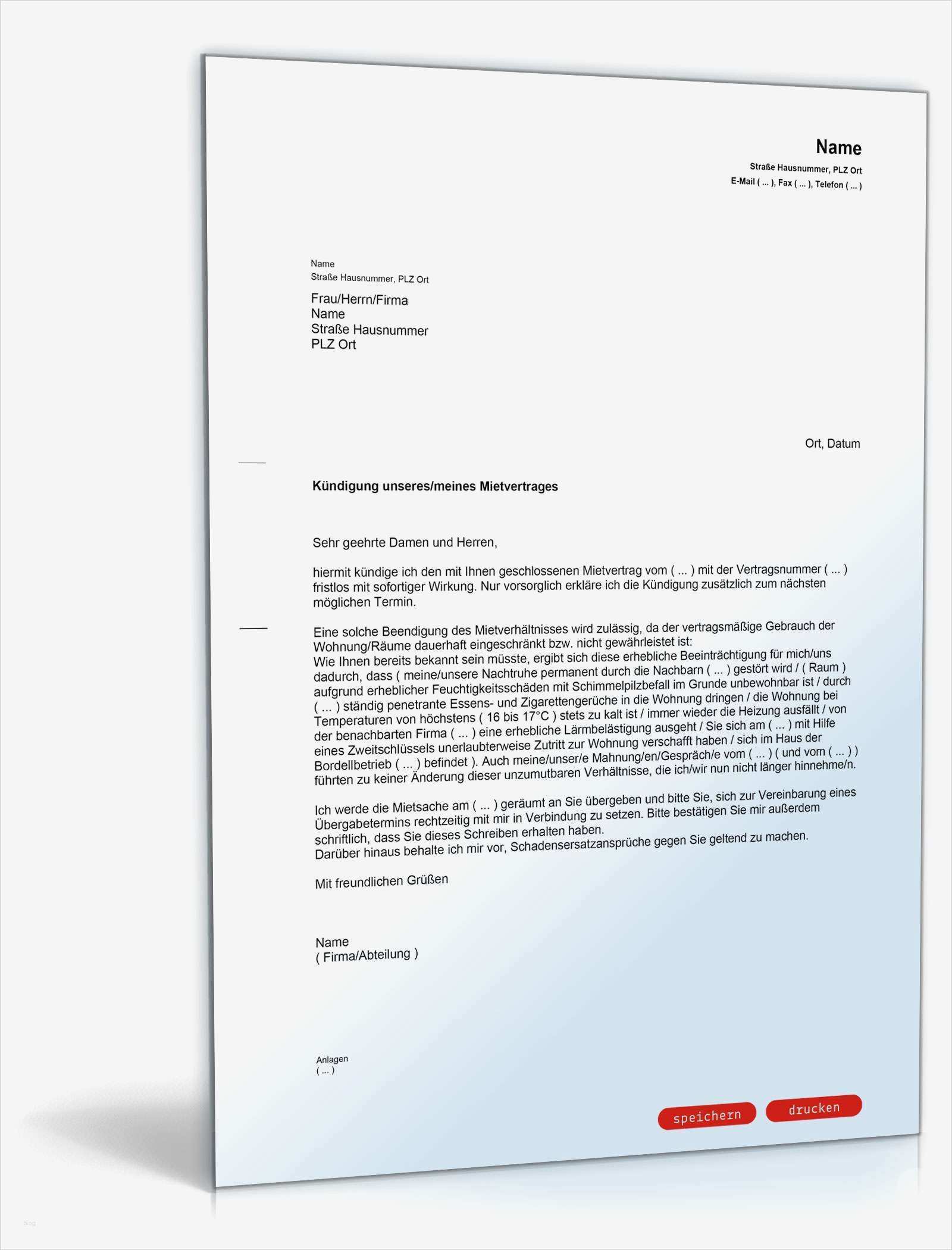 Kündigung Ausbildung Vorlage Genial Kündigung Mietvertrag Fristlos Mieter Muster Vorlage