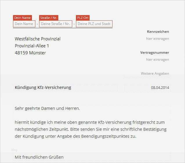 Kündigung Autoversicherung Vorlage Kostenlos Luxus Westfälische Provinzial Kfz Versicherung Kündigung